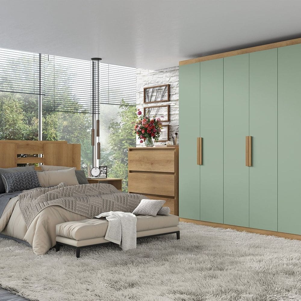 Roupeiro 6 Portas 220cm X 47cm X 180cm Milan Capuccino/Menta