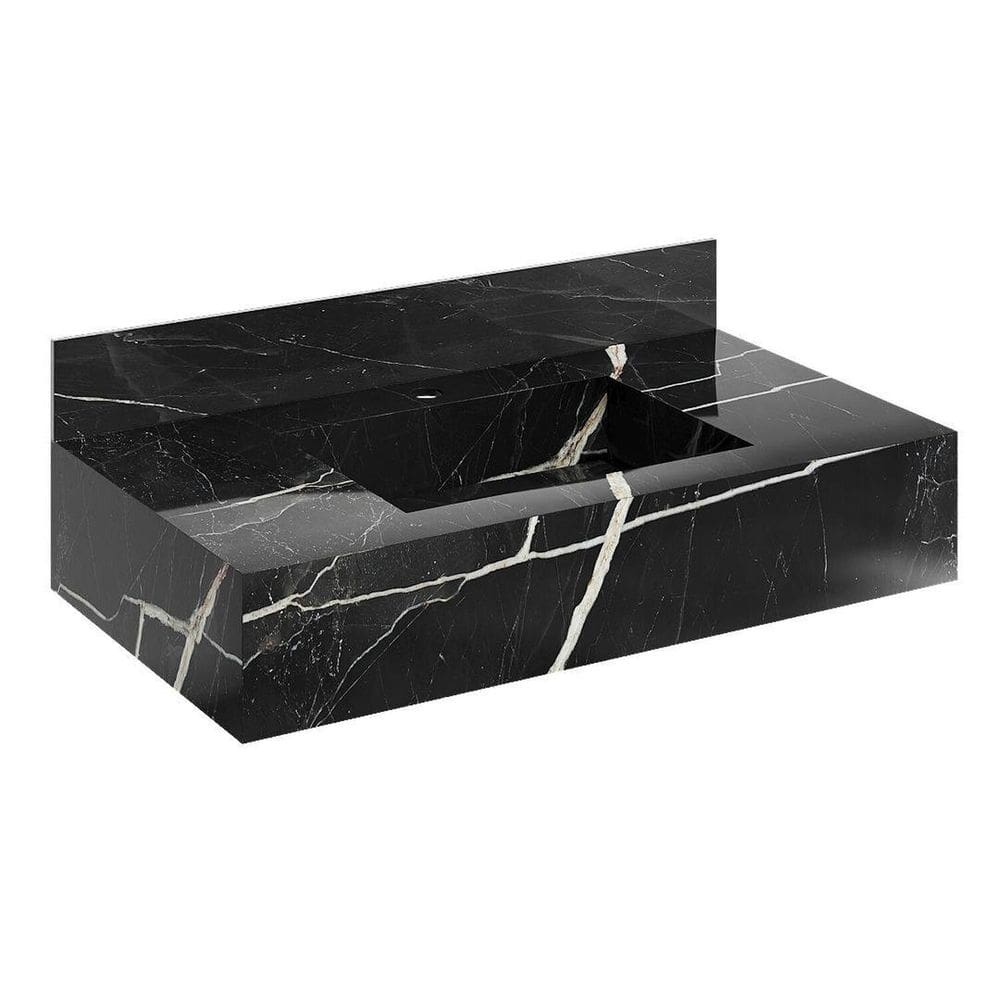 Bancada em Porcelanato para Banheiro Completa Alto Padrão 100cm X 15cm com Cuba Esculpida Lisboa Preto