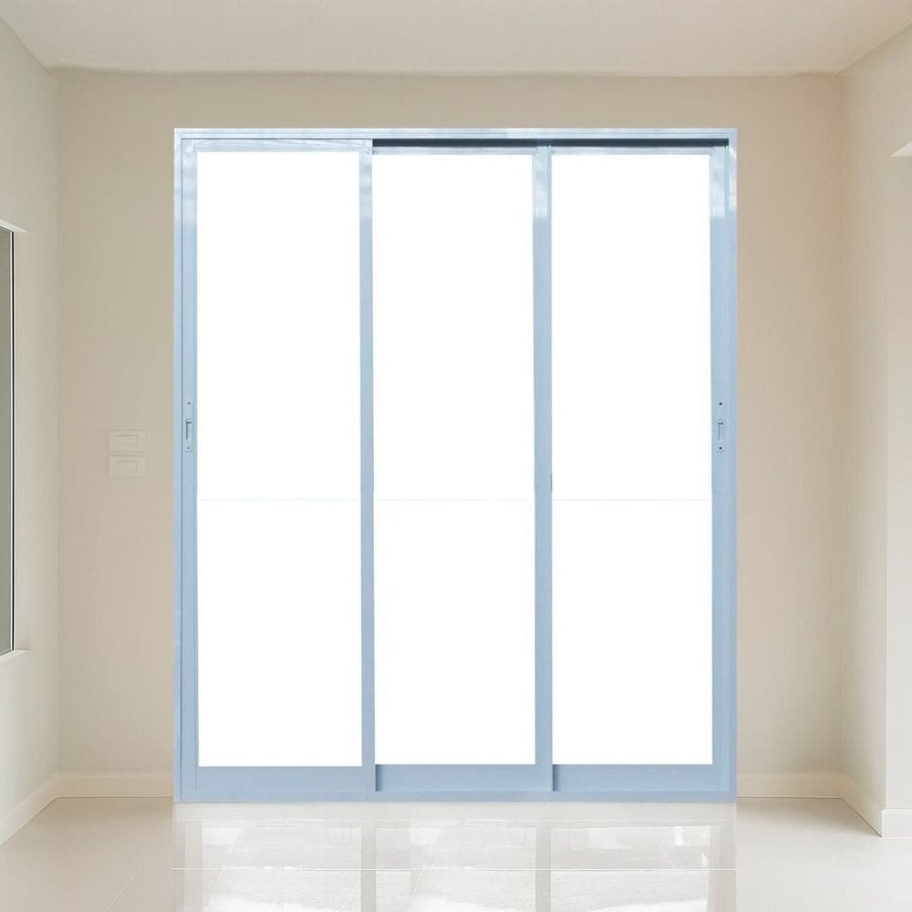 Porta de Correr 3 Folhas 150x215cm Vidro Temperado 6cm Fábrica do Alumínio Branco
