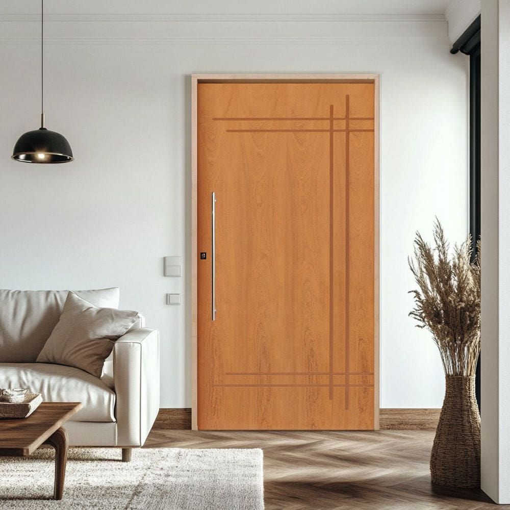 Kit Porta de Madeira Pivotante 210x102cm Batente 14cm Fechadura 803 Rolete Externa Belissima 9 Hale Esquadrias