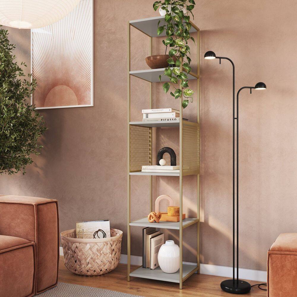 Estante Industrial 5 Prateleiras 180cm Placa e Ponto Dourado/Cinza