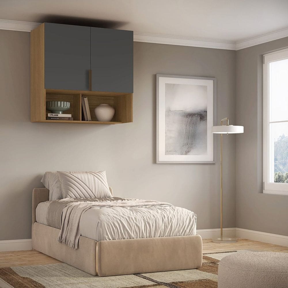 Módulo Aéreo para Cama de Solteiro Mdf Clean Altezza Freijó/Titânio