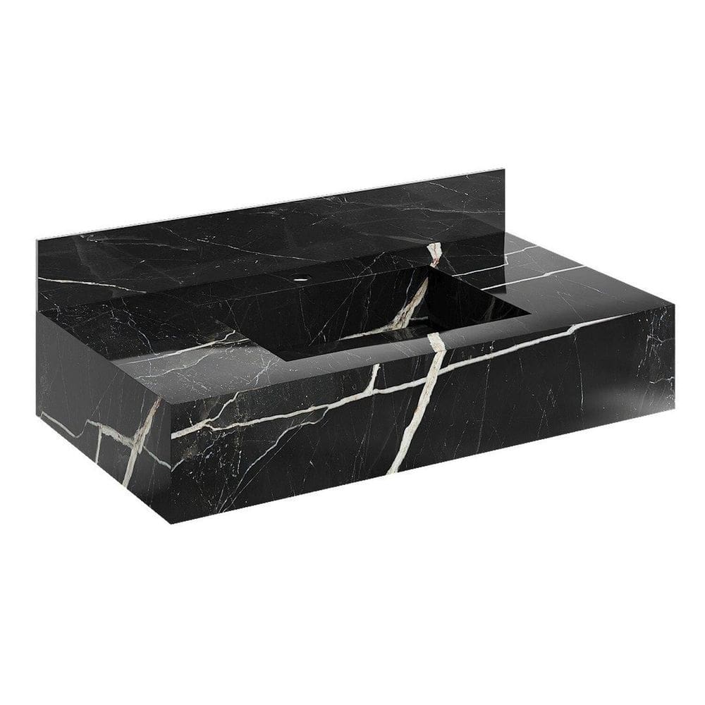 Bancada em Porcelanato para Banheiro Completa Alto Padrão 80cm X 15cm com Cuba Esculpida Lisboa Preto