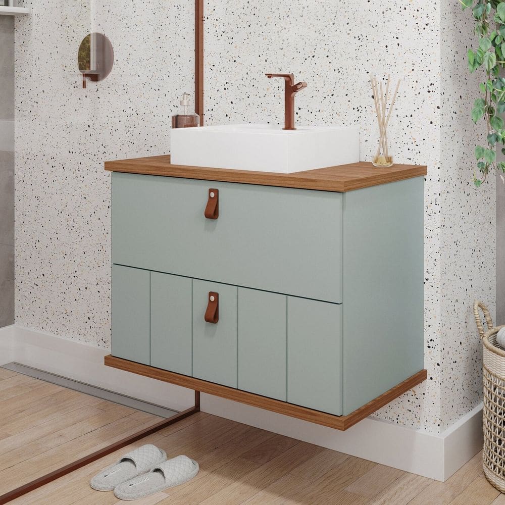 Gabinete Suspenso com Cuba 80,3cm X 69cm Poli Espresso Móveis Pistache