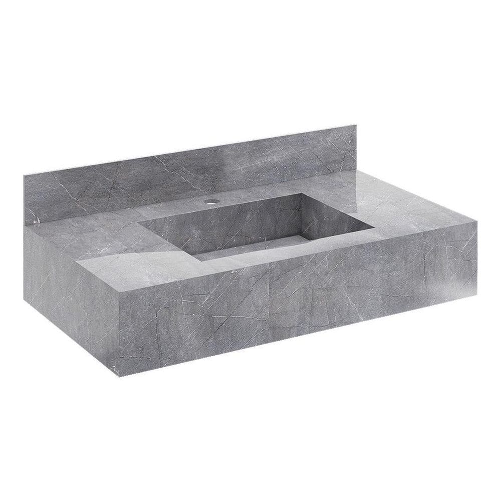 Bancada em Porcelanato para Banheiro Completa Alto Padrão 100cm X 15cm com Cuba Esculpida Lisboa Grafite