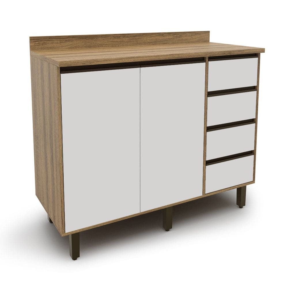 Armário para Cozinha 2 Portas 4 Gavetas Confort Cinamomo/Off-White