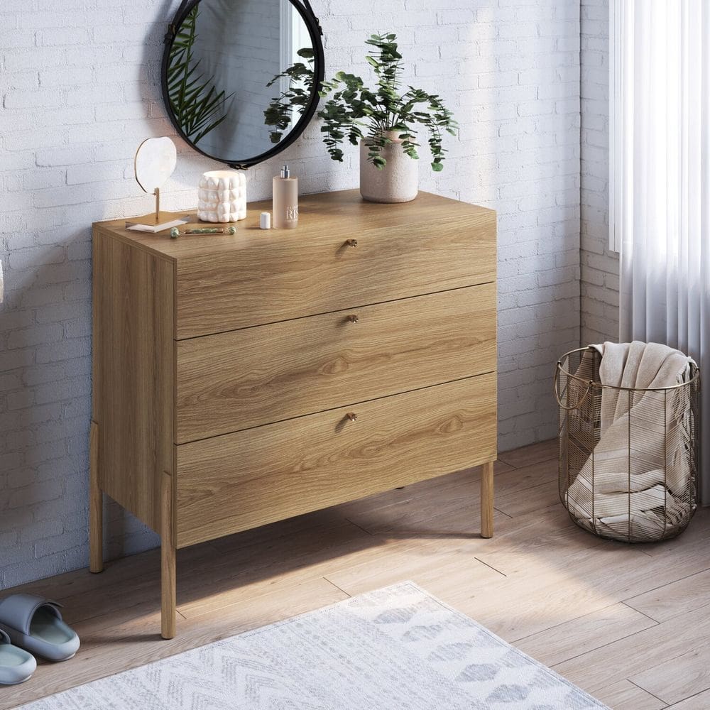 Cômoda 3 Gavetas Pé Madeira Artesano Oslo Hanover