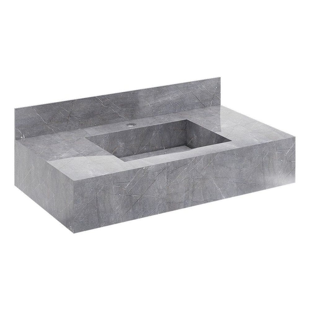Bancada em Porcelanato para Banheiro Completa Alto Padrão 80cm X 15cm com Cuba Esculpida Lisboa Grafite
