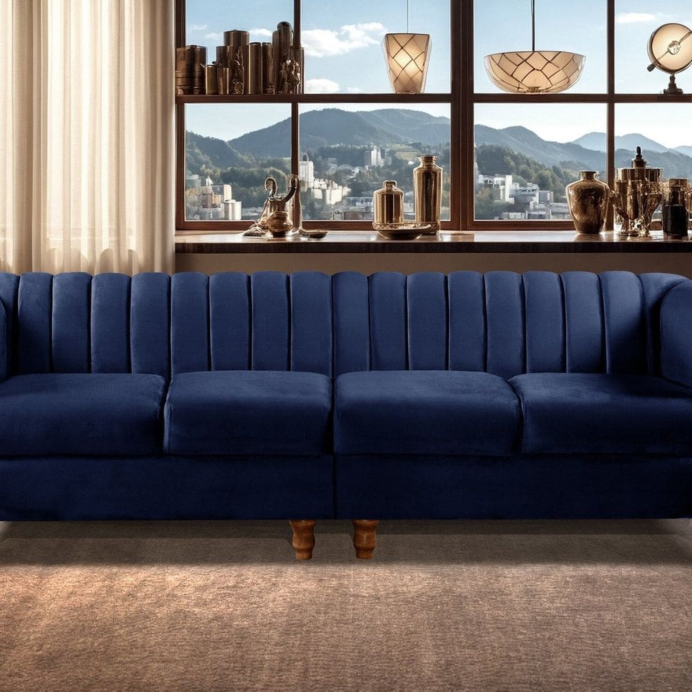 Sofá 4 Lugares Decoração Retrô Clássico Realeza Chesterfield Azul