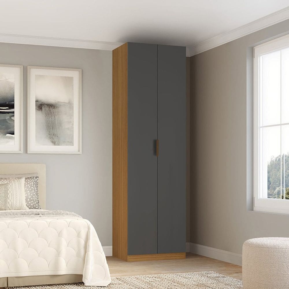 Módulo Guarda-roupa 2 Portas com Prateleiras e Cabideiros 90cm X 240cm Clean Altezza Freijó/Titânio