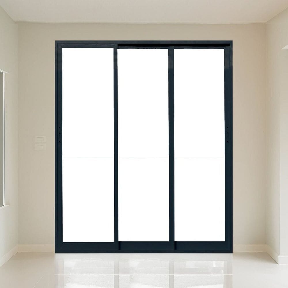 Porta Correr 3 Folhas 150cm X 215cm Vidro Temperado 6cm Fábrica do Alumínio Preto