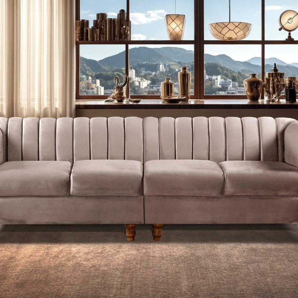 Sofá 4 Lugares Decoração Retrô Clássico Realeza Chesterfield Capuccino