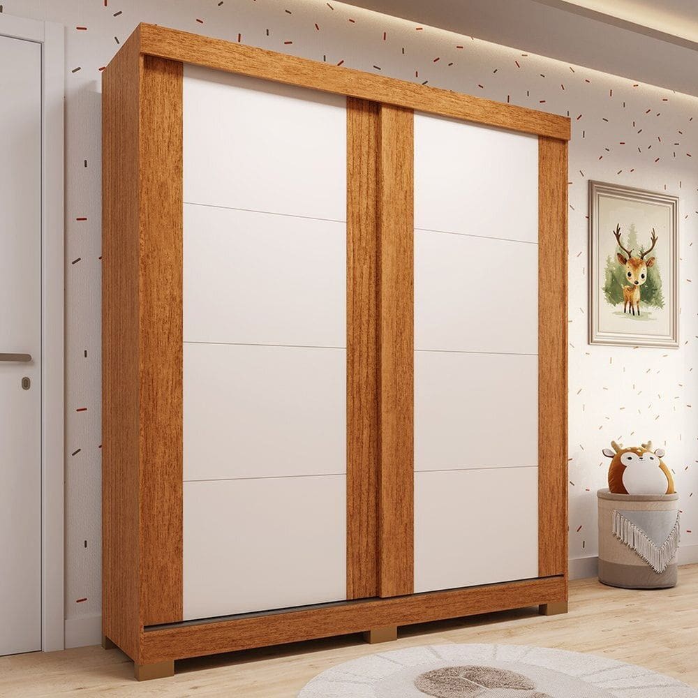 Guarda-roupa Infantil 2 Portas de Correr Flex Color 160cm X 200cm 100% Mdf Fantelli Espresso Móveis Cinamomo/Off White