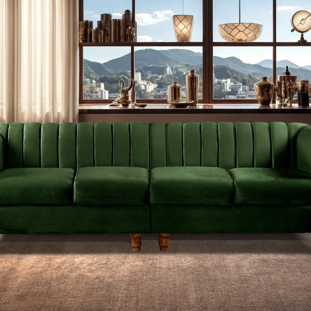 Sofá 4 Lugares Decoração Retrô Clássico Realeza Chesterfield Verde