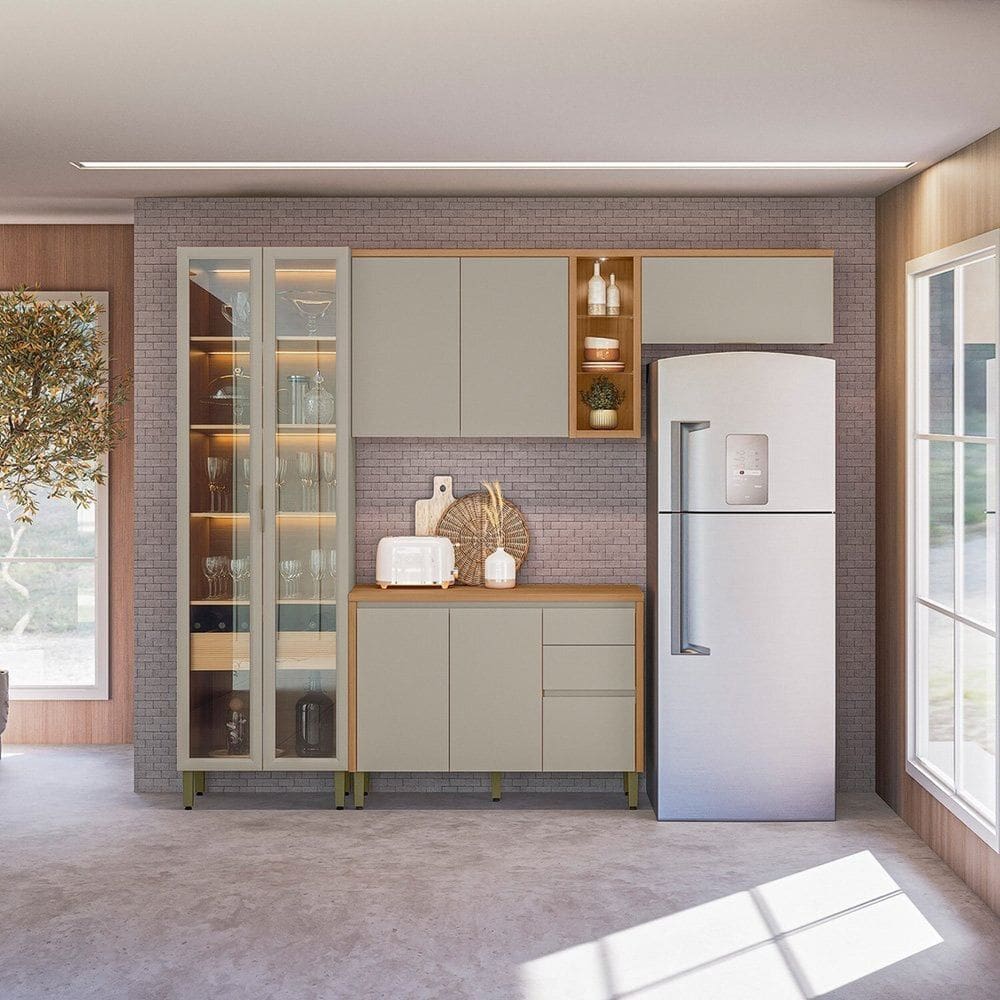 Cozinha Completa 4 Peças com Cristaleira Allure Jequitibá/Gris Fosco