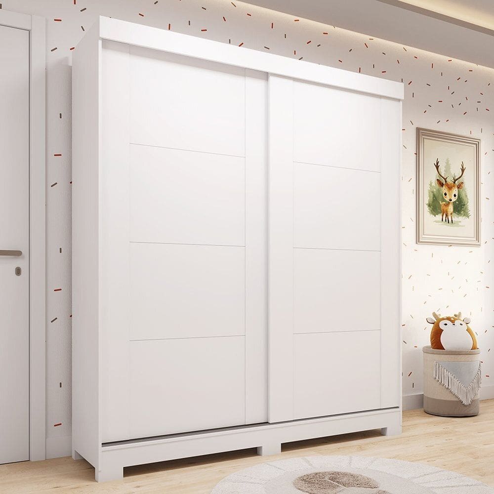 Guarda-roupa Infantil 2 Portas de Correr Flex Color 160cm X 200cm 100% Mdf Fantelli Espresso Móveis Branco