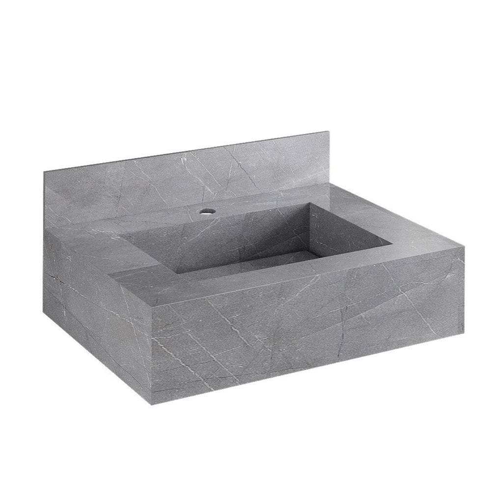 Bancada em Porcelanato para Banheiro Completa Alto Padrão 60cm X 15cm com Cuba Esculpida Lisboa Grafite