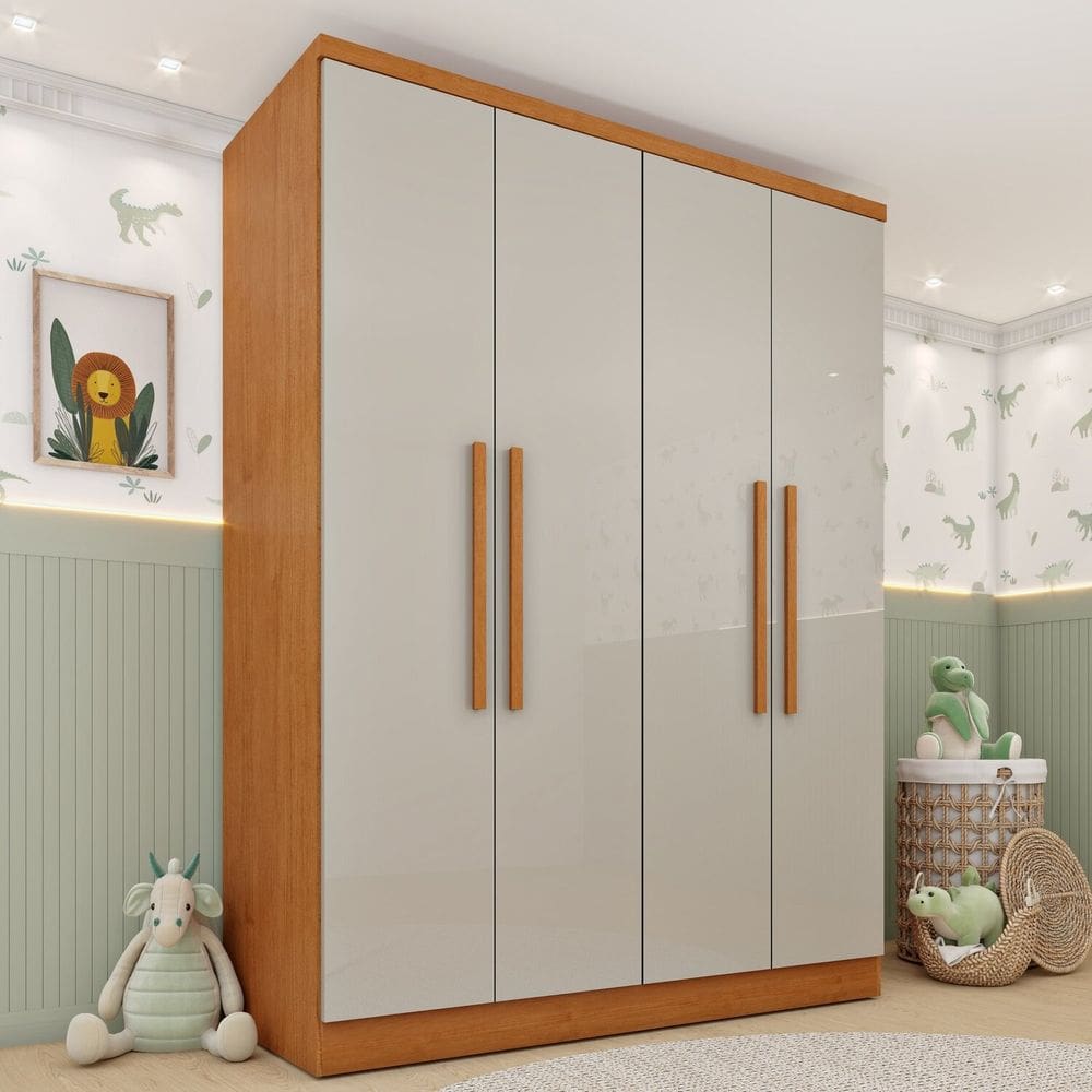Guarda-roupa Infantil 4 Portas 2 Gavetas 133cm Harmonia Espresso Móveis Cinamomo / Off White