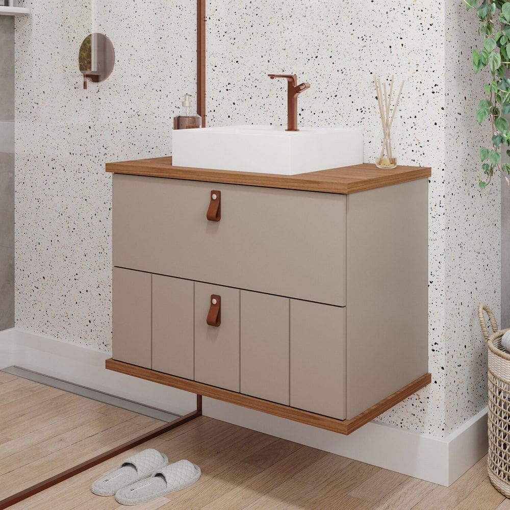 Gabinete Suspenso com Cuba 80,3cm X 69cm Poli Espresso Móveis Cappuccino