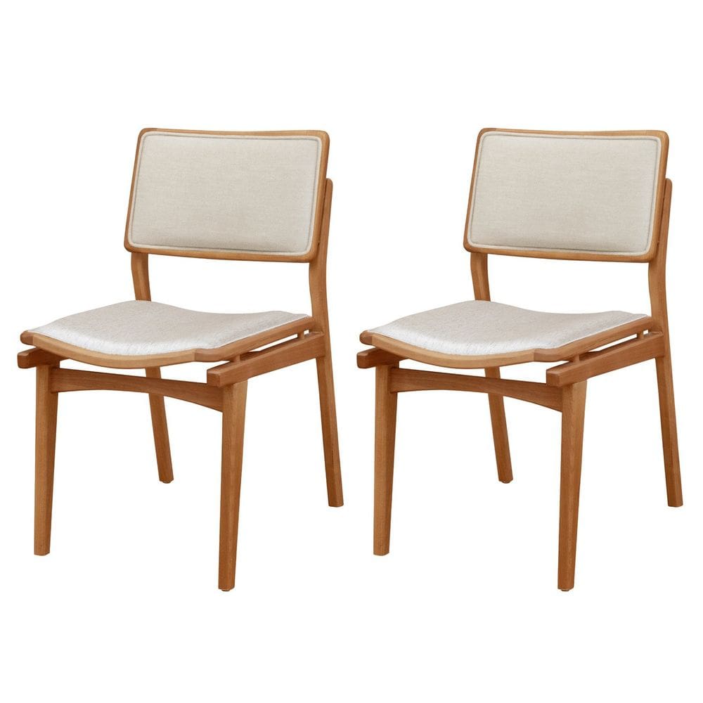 Conjunto com 2 Cadeiras em Madeira Eloá Off White/ Imbuia Natural