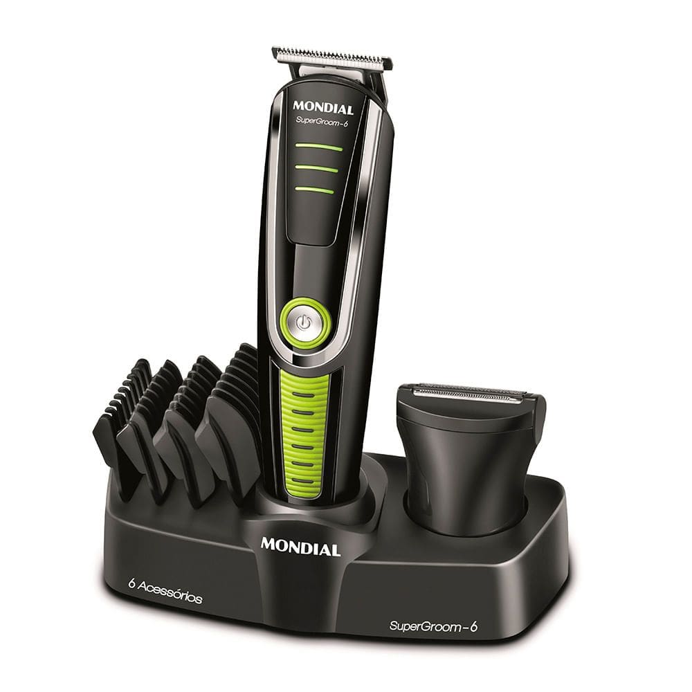 Aparador de Pelos Super Groom 06 Mondial Preto e Verde 6W  BG-04
