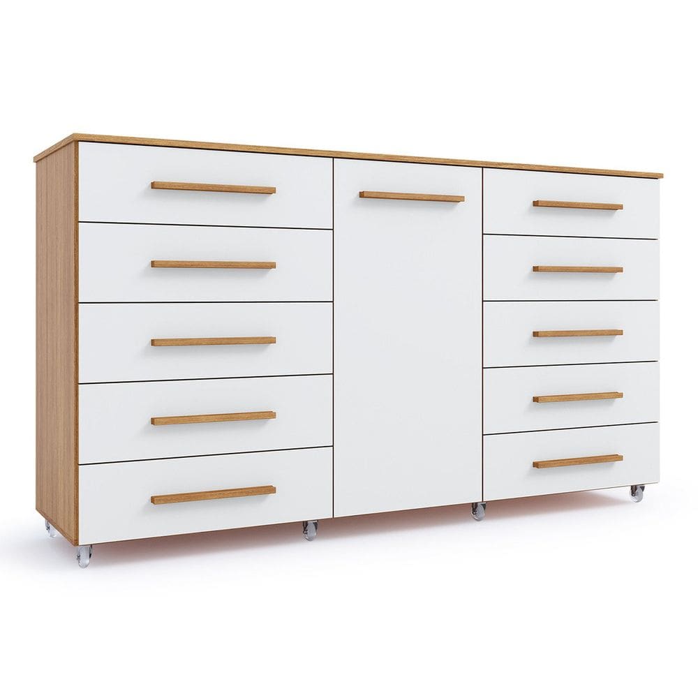 Cômoda 1 Porta 10 Gavetas com Rodízio Imperial Freijo/ Off White