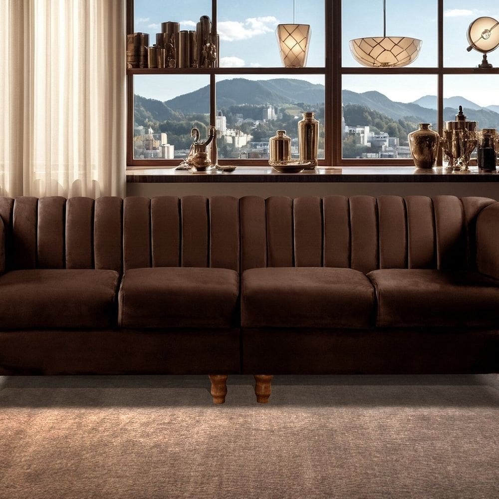 Sofá 4 Lugares Decoração Retrô Clássico Realeza Chesterfield Marrom