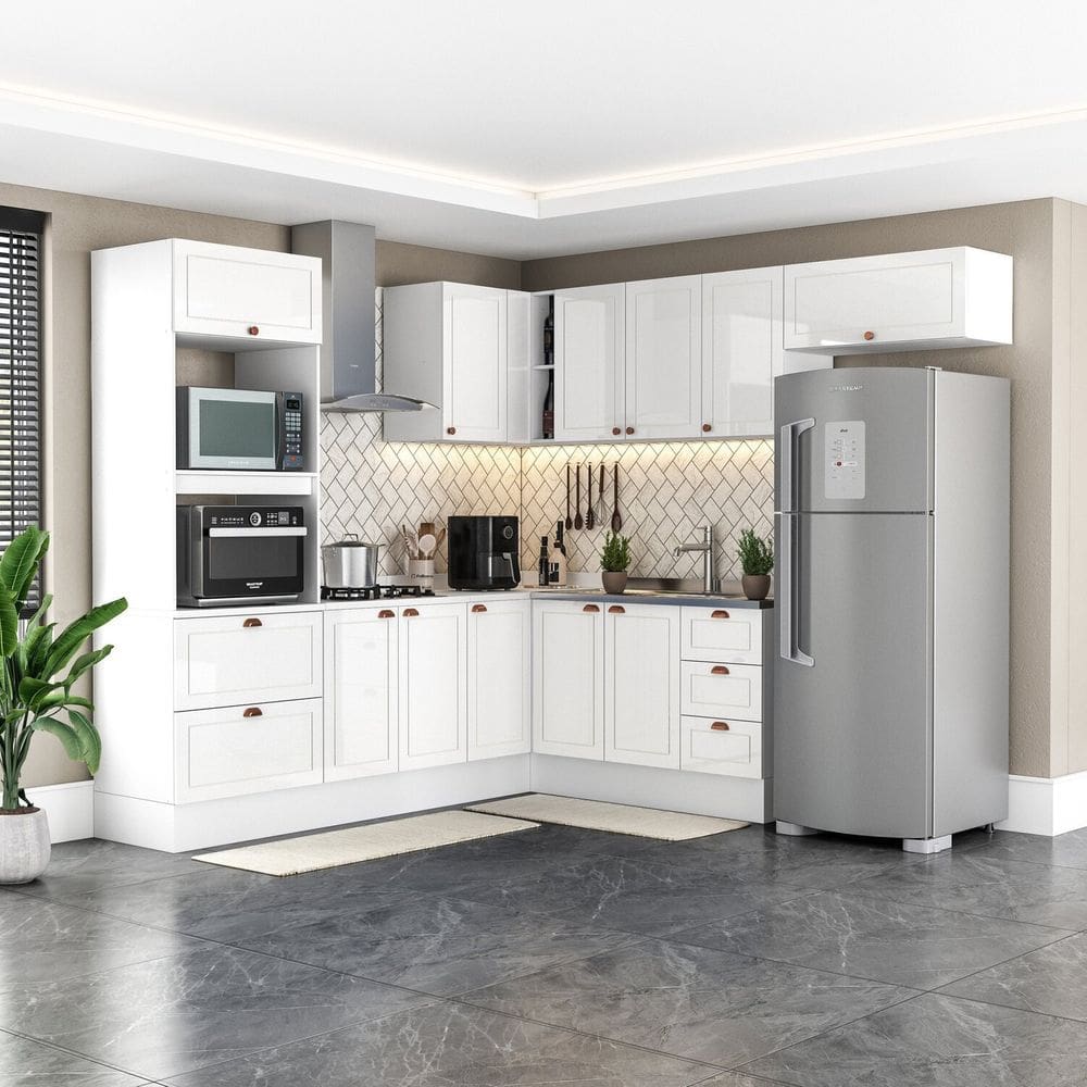Cozinha Completa 8 Peças com Rodapé Pérola Yescasa Branco