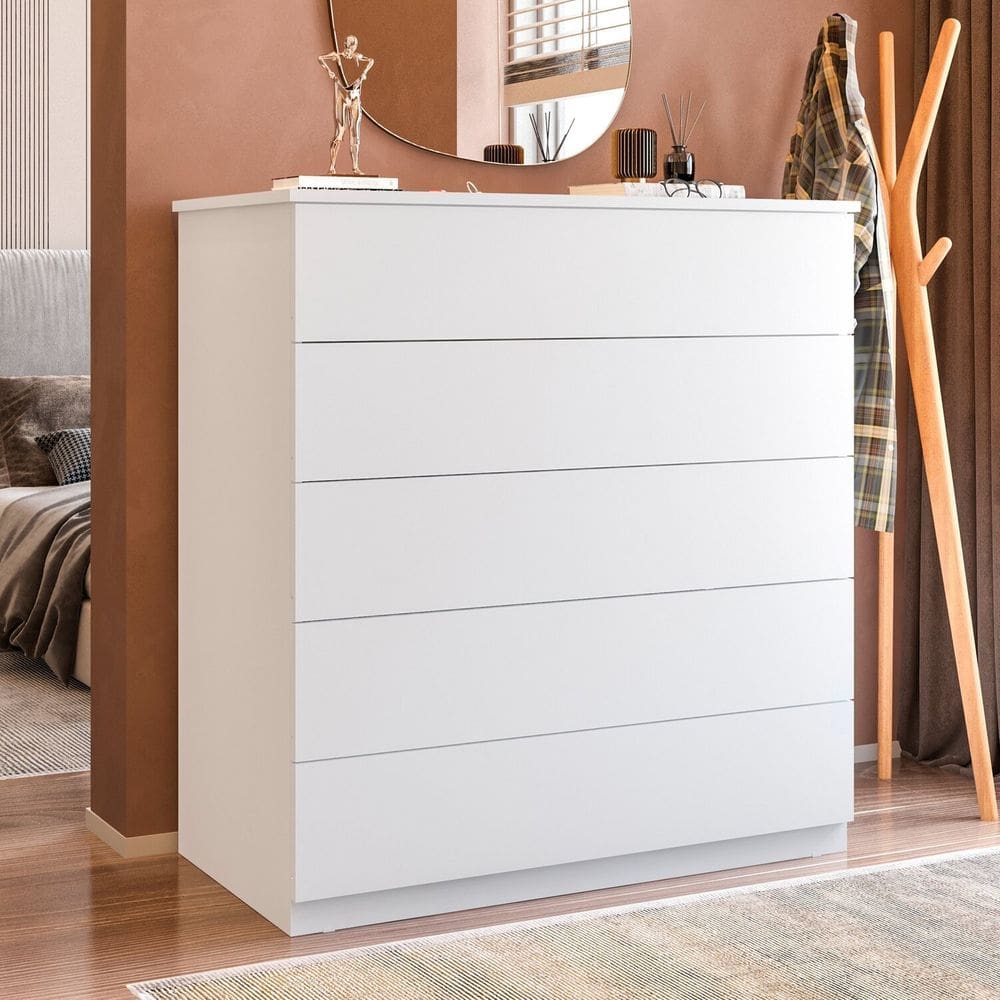 Cômoda para Quarto com 5 Gavetas 86,8cm X 91,5cm Compacta Branco