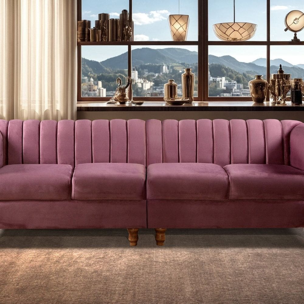 Sofá 4 Lugares Decoração Retrô Clássico Realeza Chesterfield Roxo
