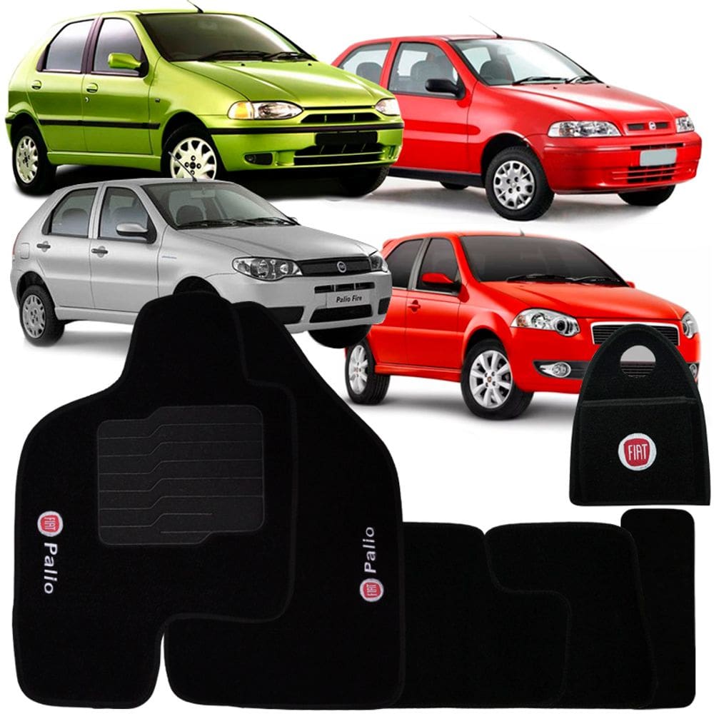 Jogo Tapete Automotivo Carpete + Lixeira Palio G1 G2 G3 G4 1996 à 2011 Soft Bordado Preto 6 Peças