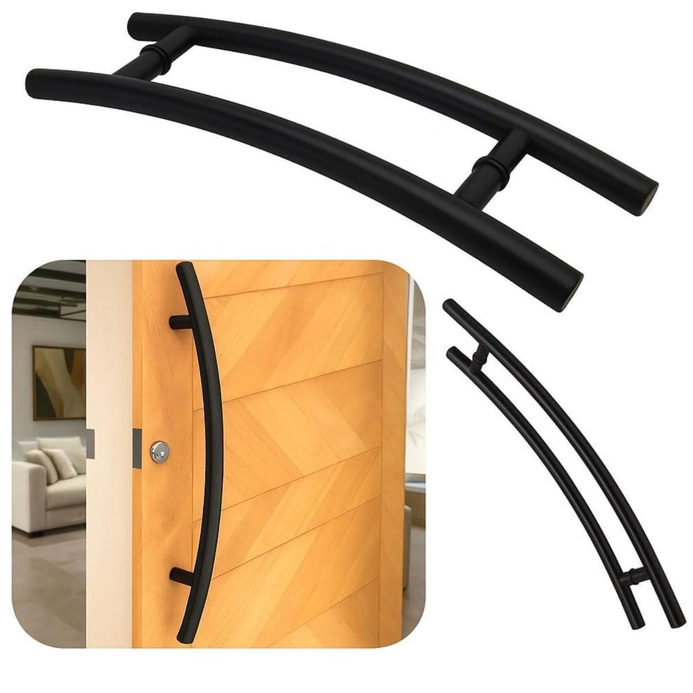 Puxador Tubular Curvo Inox Preto Porta Vidro Belíssima 60Cm