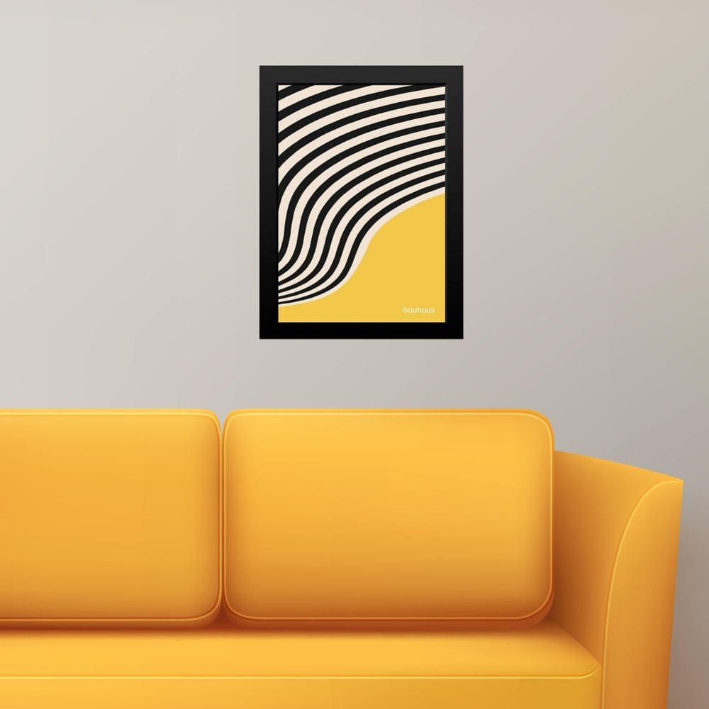 Quadro Bauhaus Amarelo E Preto - Curved Sinuosity 33X24Cm