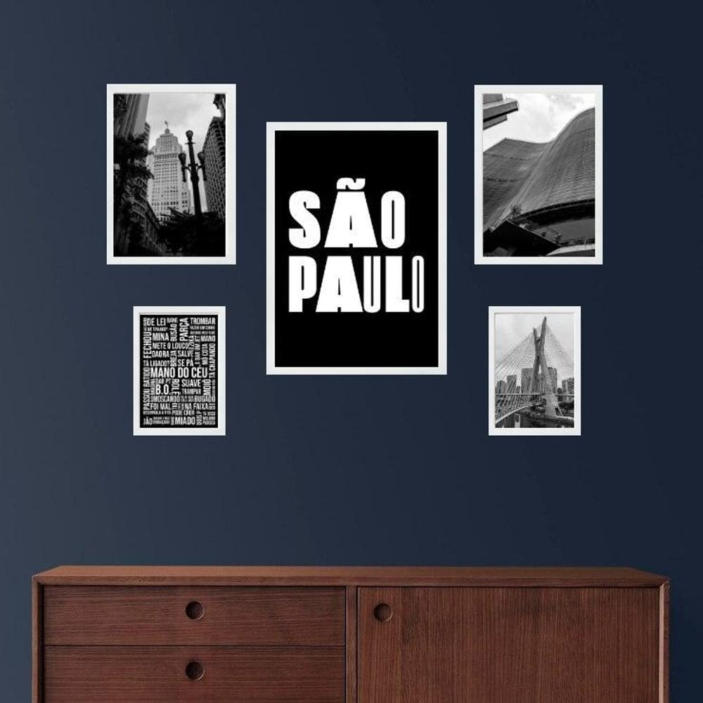Composição 5 Quadros Cidade De - Com Vidro