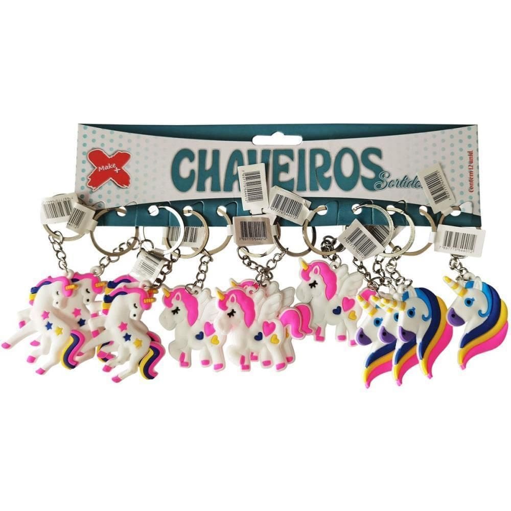 Chaveiro Unicórnio Arco Íris 4,5Cm 12 Unid - Make+