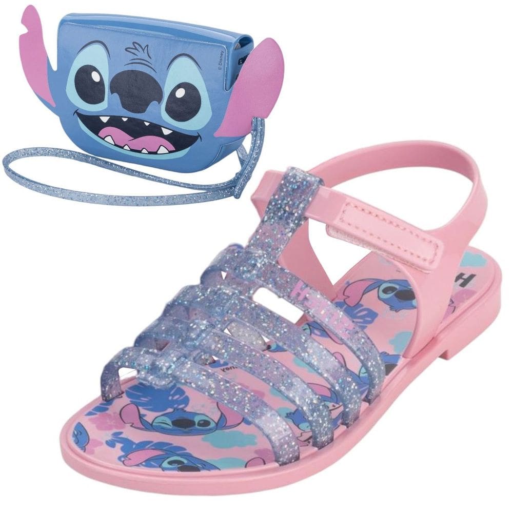 Sandalia Infantil Menina Conforto Desenho Stitch Clutch Bag