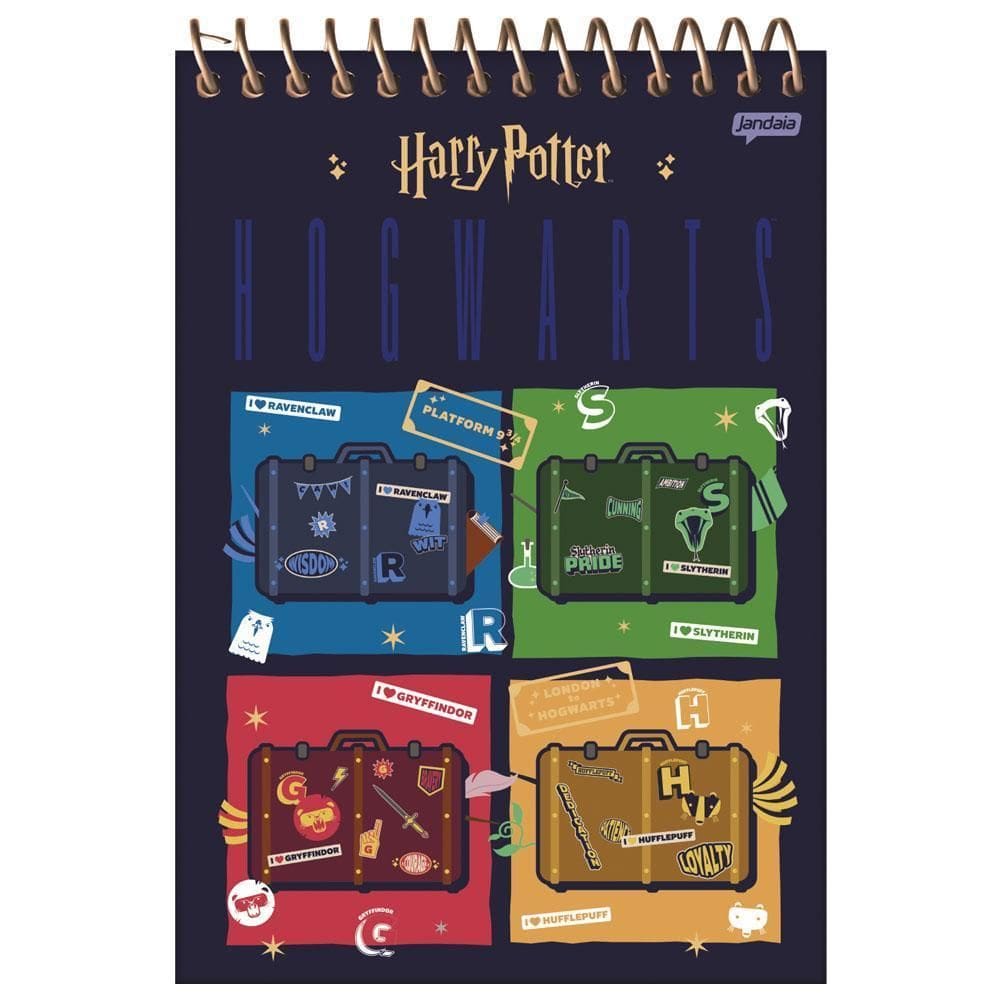 Caderno 1/4 Espiral 80Fls Harry Potter Mala Casas Jandaia