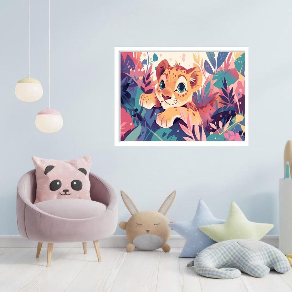 Quadro Decorativo Baby Leão Floresta - 50X70Cm