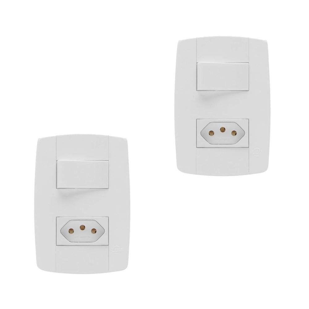 Kit 2 Conjunto Interruptor Simples + Tomada 10A 4X2 Branca