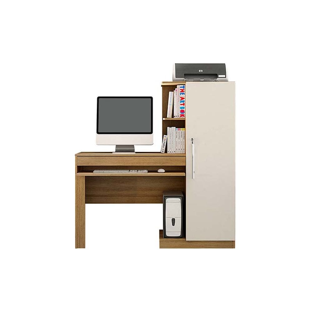 Mesa para Computador com Armário Office Valdemóveis Cinamomo/Off White