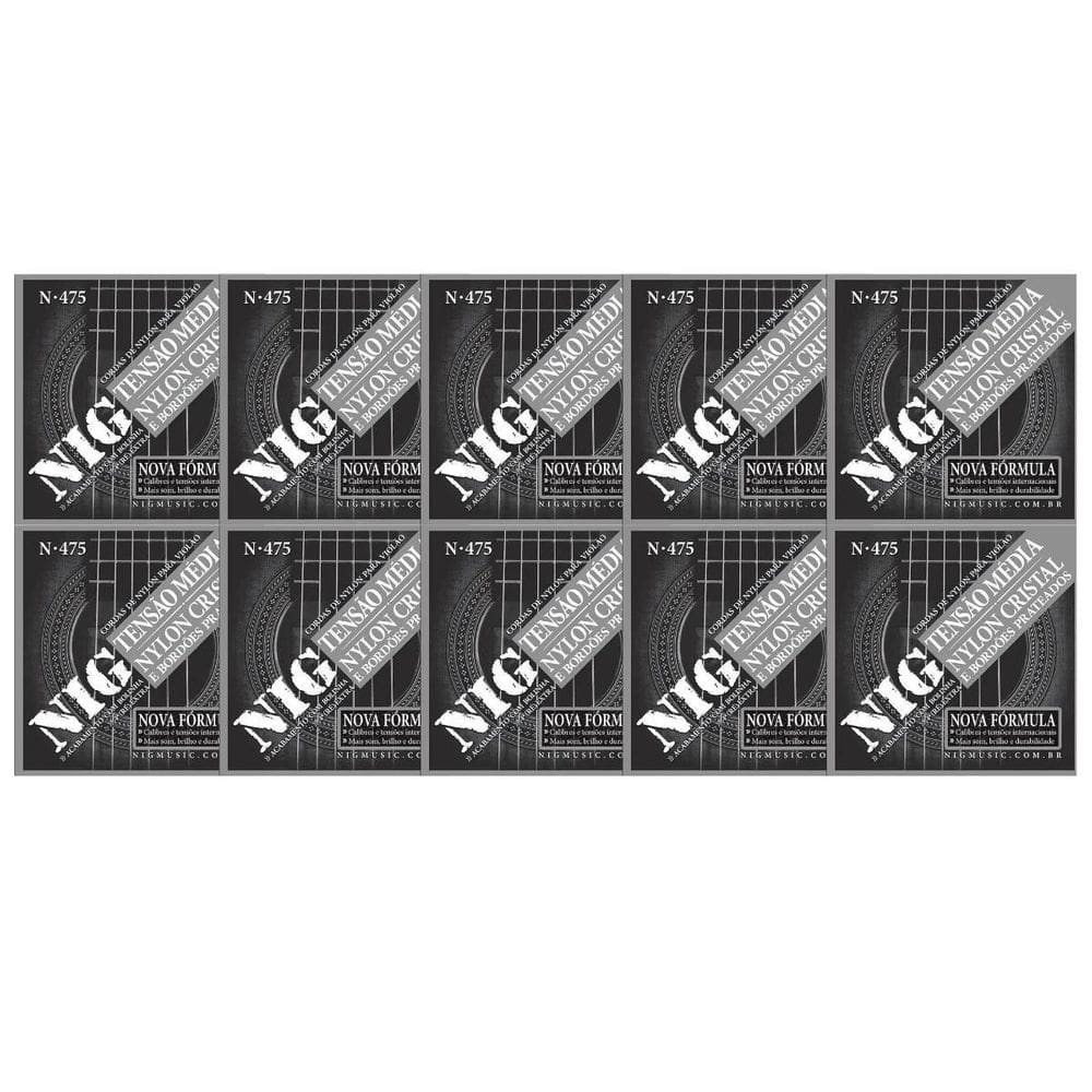 Kit 10 Encordoamento Violão Nylon Ten. Méd. Cristal Nig N475