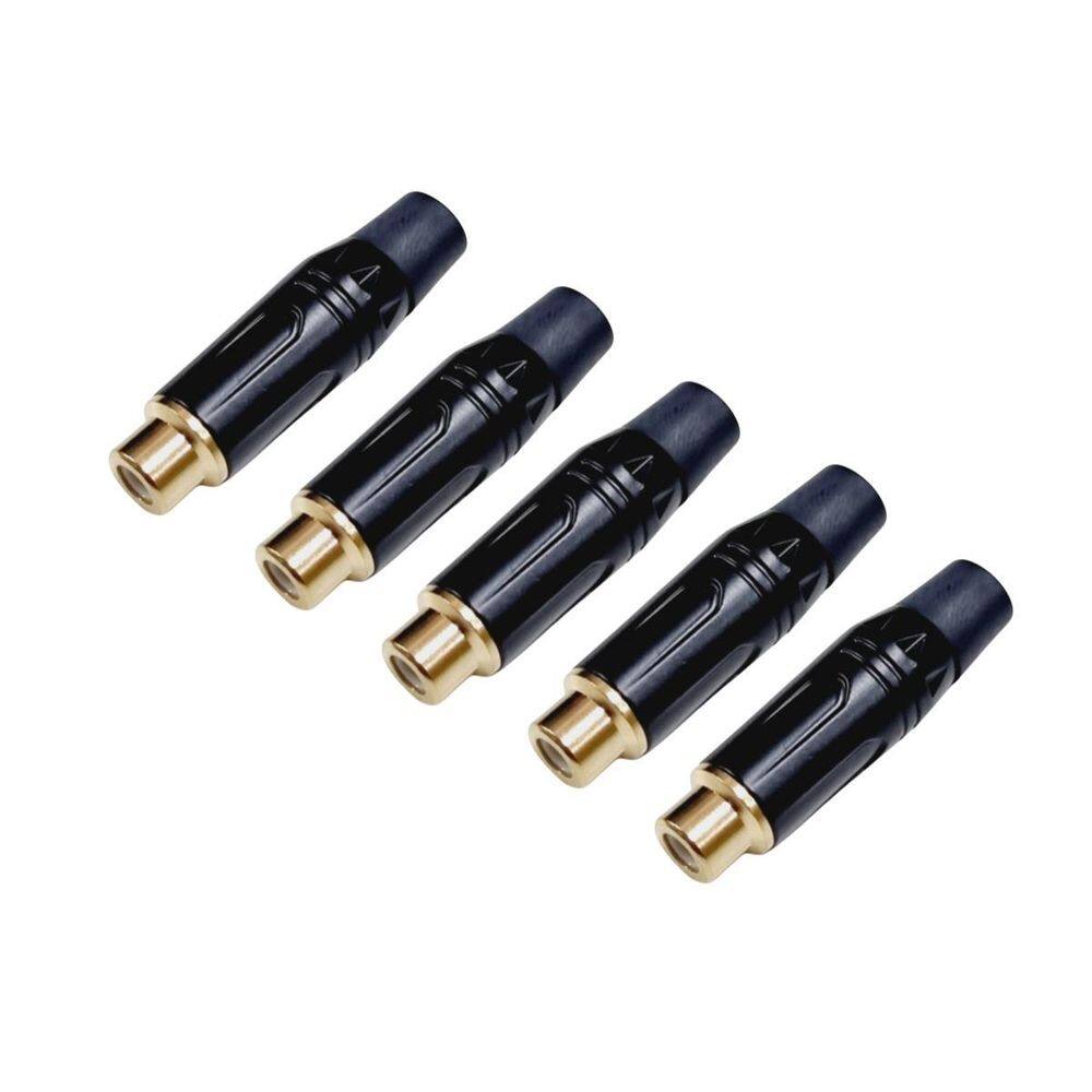 Kit 5 Plug Rca Fêmea Preto Dourado Preto Mxt