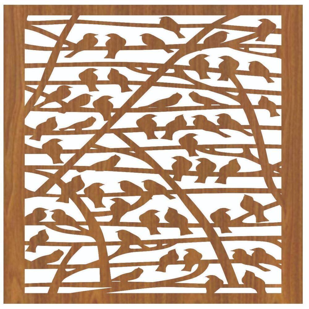 Quadro Decorativo Mdf Carvalho Passarinhos 40X20Cm
