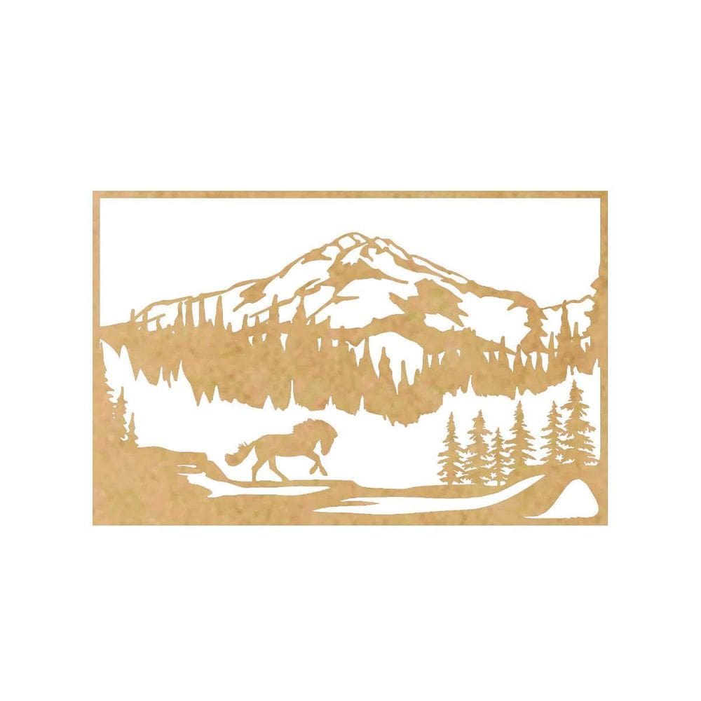 Quadro Decorativo Mdf Cru Cavalo Livre Montanhas 40X20Cm