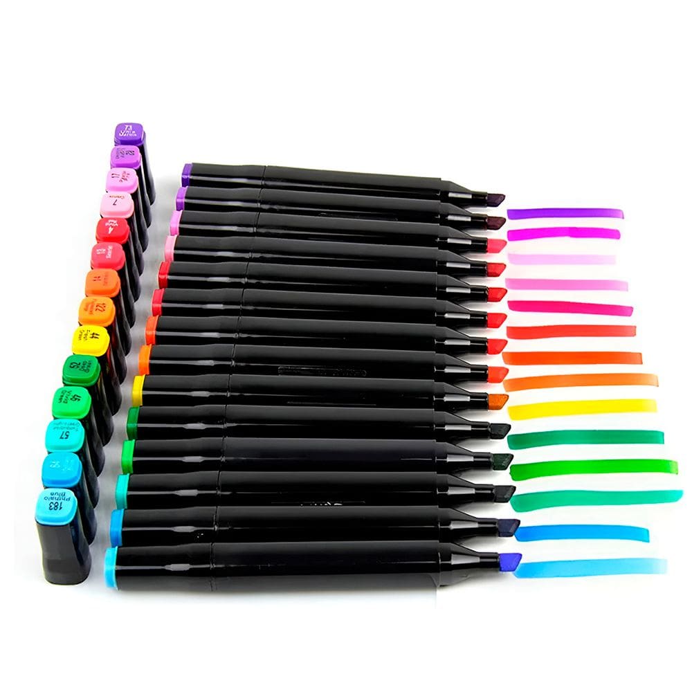 Kit de Marcadores Artísticos 48 Cores Ponta Dupla e Estojo
