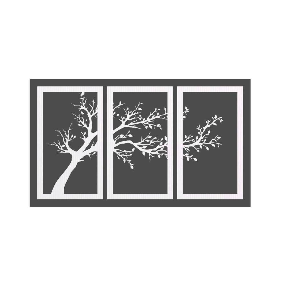 Quadro Decorativo Branco Mdf Arvore 40X20Cm
