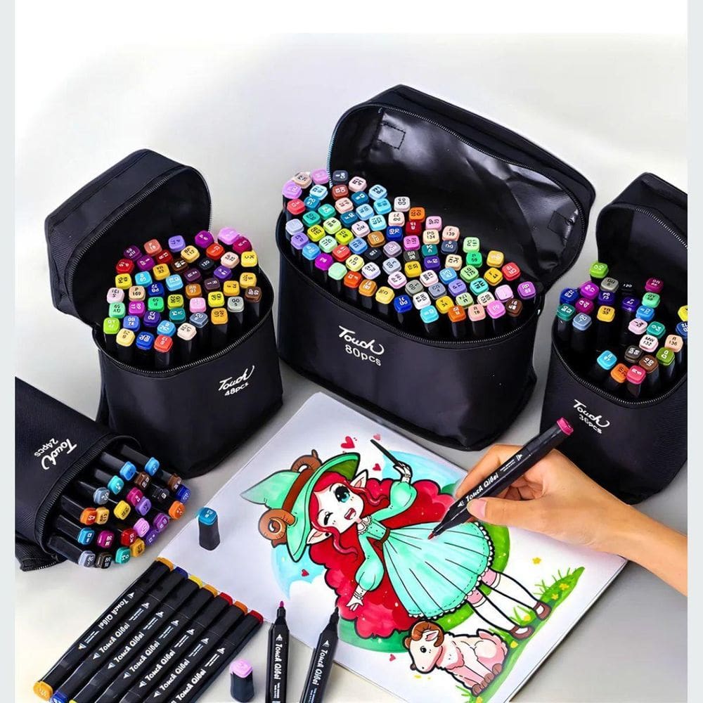 Conjunto De Canetas Marcador Permanente Ponta Dupla 48 Cores