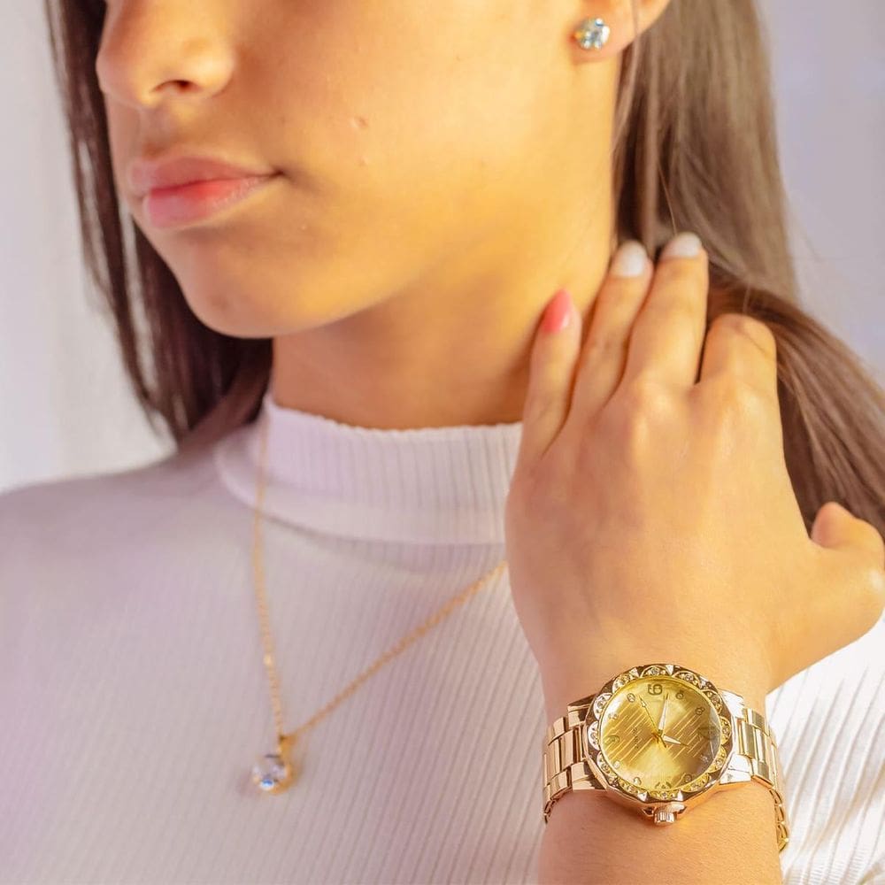 Relógio Feminino Dourado Barato Com