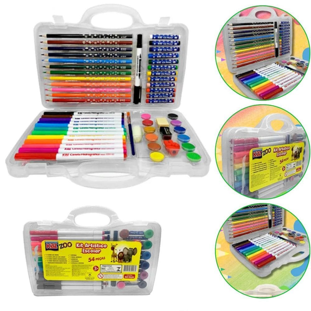 Kit Artístico Com 54 Peças Maleta De Desenho Escolar Kz909