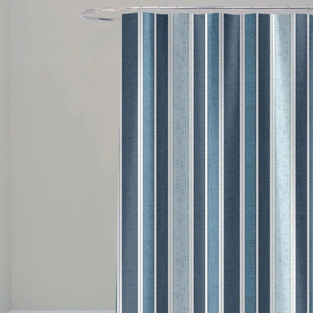 Cortina Para Box Banheiro Antimofo Poliéster 198x180cm - Listra Azul Vertical